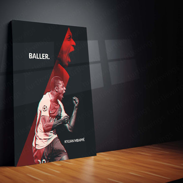 Mbappé Monaco Metal Frame – Red & Black Baller Art | Rising Star Poster - TURTLEWINGS 