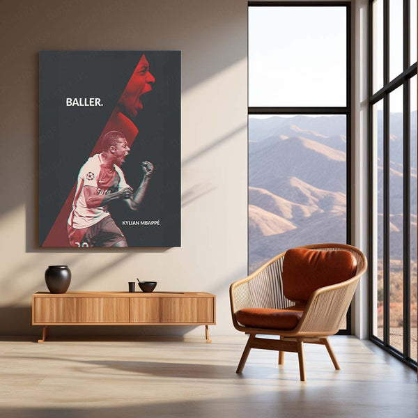 Mbappé Monaco Metal Frame – Red & Black Baller Art | Rising Star Poster - TURTLEWINGS 