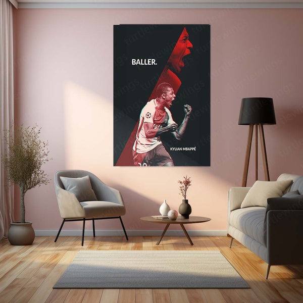 Mbappé Monaco Metal Frame – Red & Black Baller Art | Rising Star Poster - TURTLEWINGS 