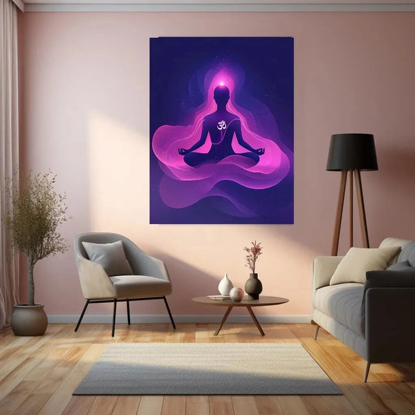 Om Chanting Meditation Metal Poster – Spiritual Wall Art for Mindfulness & Serenity Description - TURTLEWINGS 