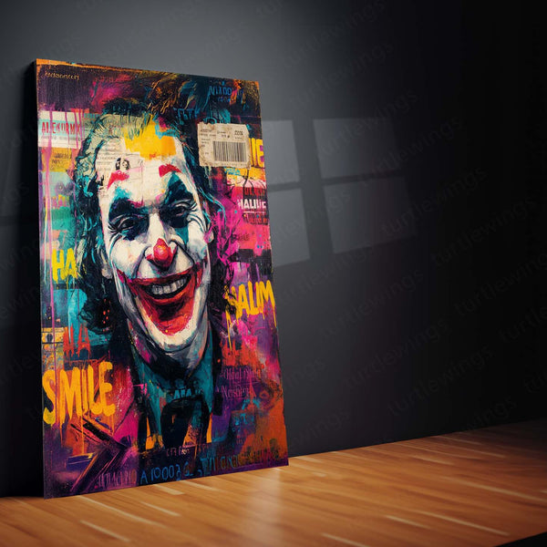 miling Joker Graffiti Metal Frame | Street Art Style Wall Poster | Urban DC Villain Wall Decor - TURTLEWINGS 