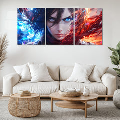 Anime Metal Poster Set of 3 | Mikasa Ackerman Dual Power Attack on Titan Triptych Wall Art