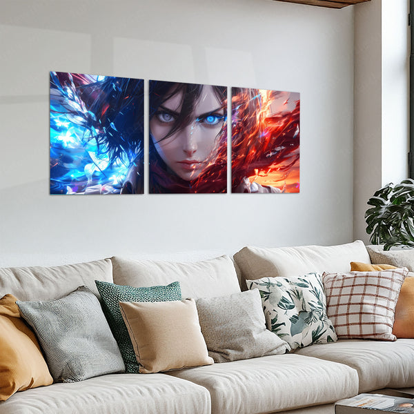 Anime Metal Poster Set of 3 | Mikasa Ackerman Dual Power Attack on Titan Triptych Wall Art