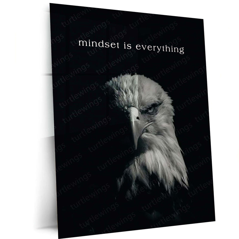 Quote Metal Poster | Mindset Is Everything Eagle Motivational Metal Poster | Focus, Strength & Success Mindset Wall Art