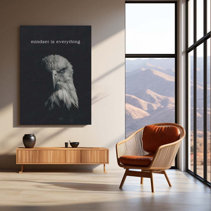 Quote Metal Poster | Mindset Is Everything Eagle Motivational Metal Poster | Focus, Strength & Success Mindset Wall Art