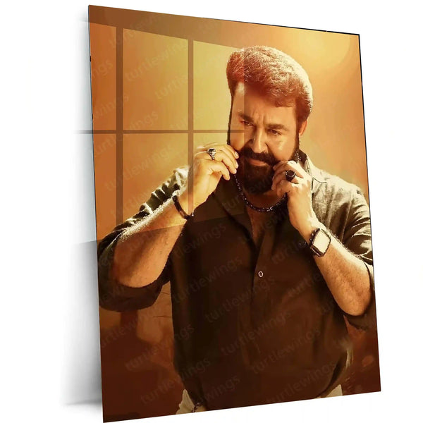Movies & Series Metal Poster | Mohanlal Stylish Metal Poster | Malayalam Superstar Wall Art | Premium Actor Portrait Frame 01 - TURTLEWINGS 