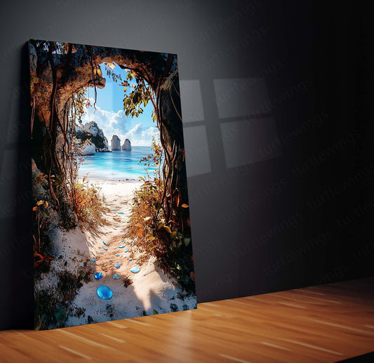 Sea Glass Pathway Metal Poster | Overgrown Nature Trail Wall Art | Tranquil Scenic Decor