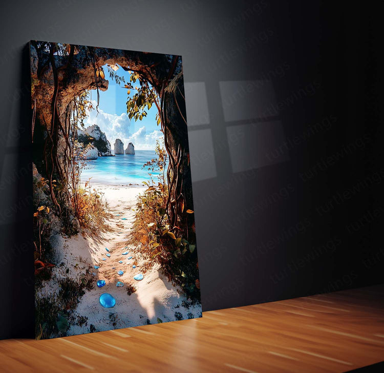 Sea Glass Pathway Metal Poster | Overgrown Nature Trail Wall Art | Tranquil Scenic Decor