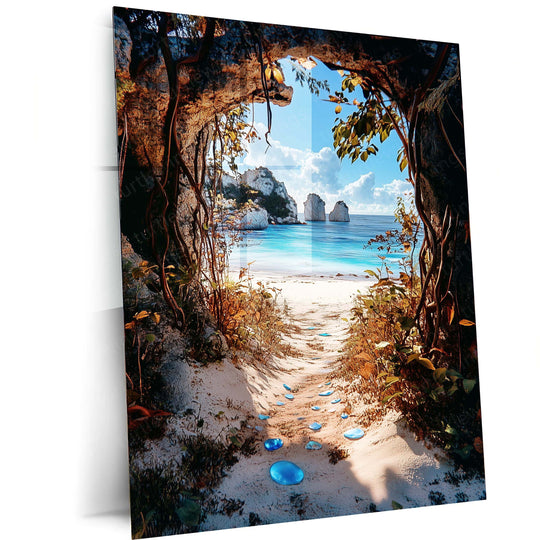 Sea Glass Pathway Metal Poster | Overgrown Nature Trail Wall Art | Tranquil Scenic Decor