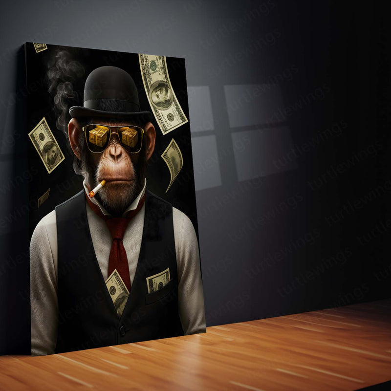 Bitcoin Brothers – Elite Hustler Monkey Metal Poster Set of 3 | Crypto King Wall Art | Luxury Money Décor Frames