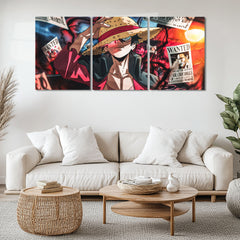 Anime Metal Poster Set of 3 | Monkey D. Luffy Wanted Legacy One Piece Triptych Wall Art
