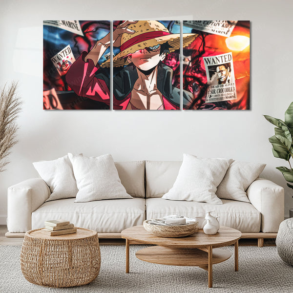 Anime Metal Poster Set of 3 | Monkey D. Luffy Wanted Legacy One Piece Triptych Wall Art