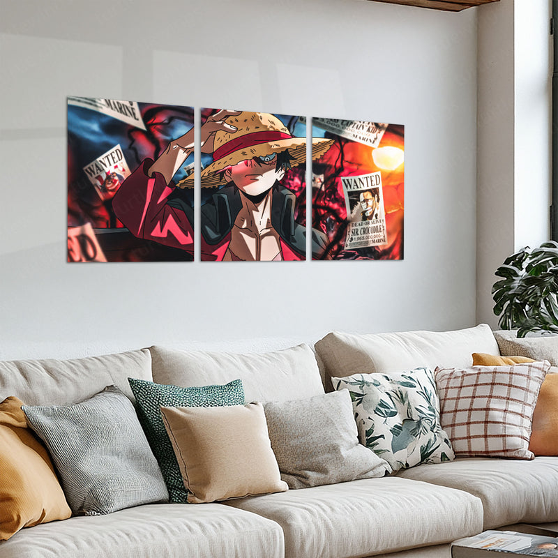 Anime Metal Poster Set of 3 | Monkey D. Luffy Wanted Legacy One Piece Triptych Wall Art