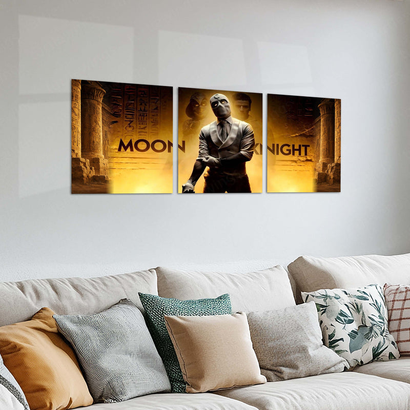 Superhero Metal Poster Set of 3 | Moon Knight | Egyptian Mystery Triptych Wall Art – product image 2