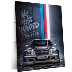 Car Metal Poster | BMW M3 GTR “Most Wanted” Metal Poster | Legendary Sports Car Wall Art | Premium Aluminum Print