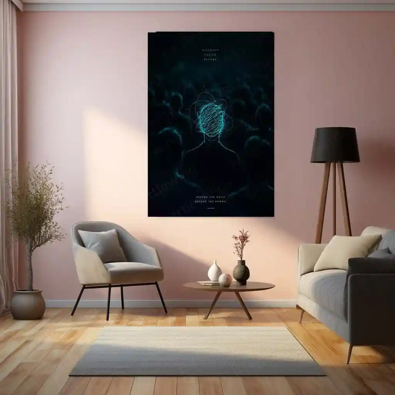 Quote Metal Poster | Discover Evolve Become Motivational Metal Poster | Beyond the Noise Mindset Wall Art | Dark Minimal Self Growth Metal Print