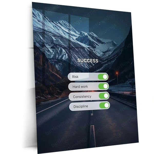 Quote Metal Poster | Success Formula Motivational Metal Poster | Risk Hard Work Consistency Discipline Wall Art | Mountain Mindset Metal Print