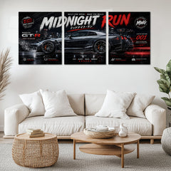 Car Metal Poster Set of 3 | Nissan GT-R Midnight Run Triptych Wall Art