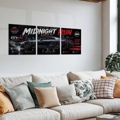 Car Metal Poster Set of 3 | Nissan GT-R Midnight Run Triptych Wall Art