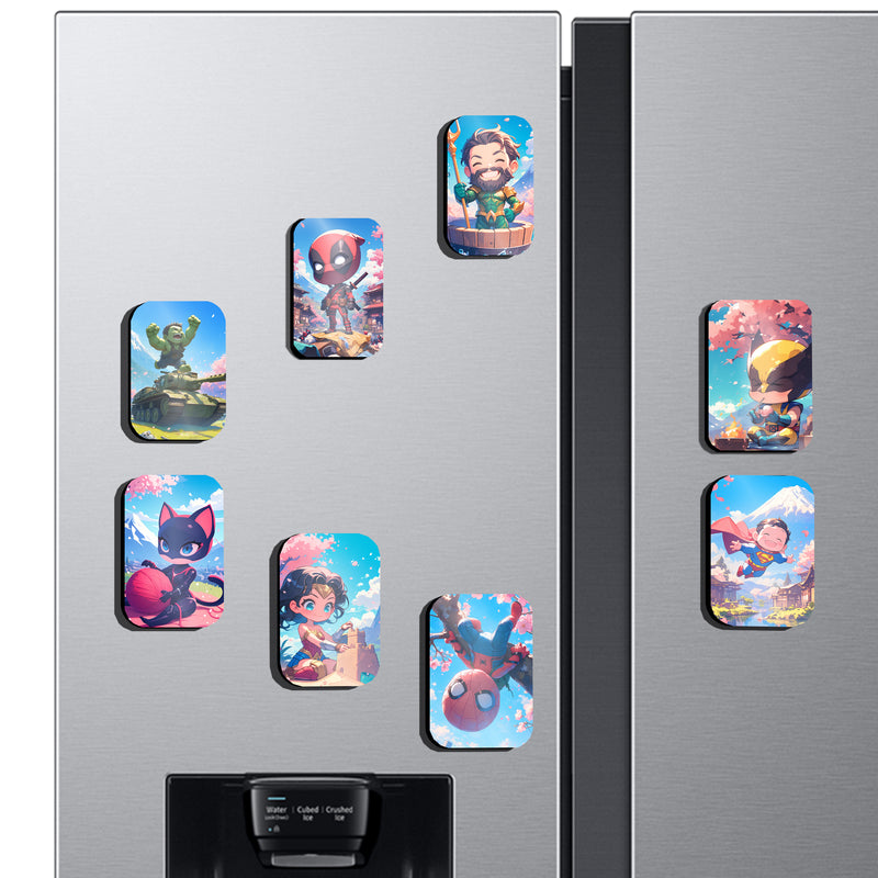 Fridge Magnets | Super Kids Fridge Magnet Set – Set of 8 Colorful Cartoon Hero Magnets (60x80mm)