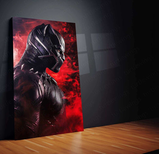 Black Panther from Avengers – Red Smoke Effects Metal Poster by Mundex - TURTLEWINGS 