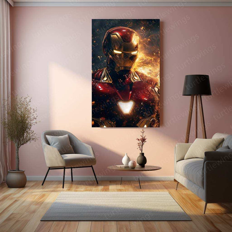 Iron Man – Close-Up with Golden Smoke Effects and Cosmic Background by Mundex - TURTLEWINGS 