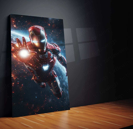 Iron Man Floating in the Air with Cosmic Background - TURTLEWINGS 