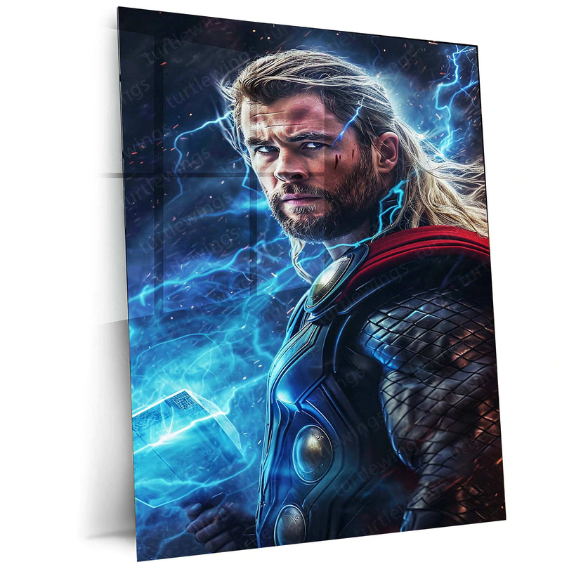 Thor Holding Thor's Hammer with Lightning - Digital Artwork Print - TURTLEWINGS 