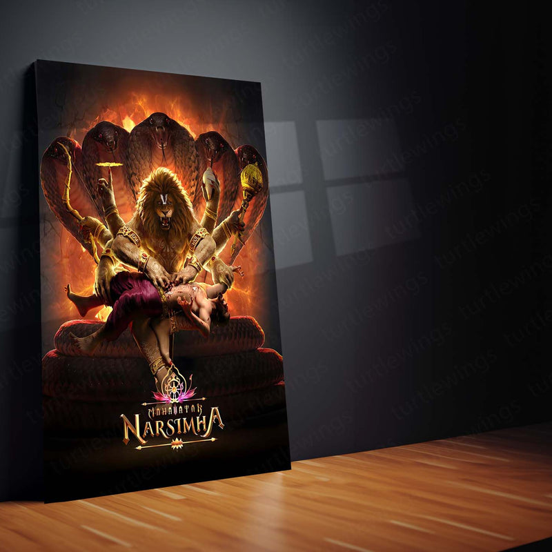 Lord Narasimha | Ugra Narasimha Metal Poster | Hindu Divine Wall Frame for Home 01