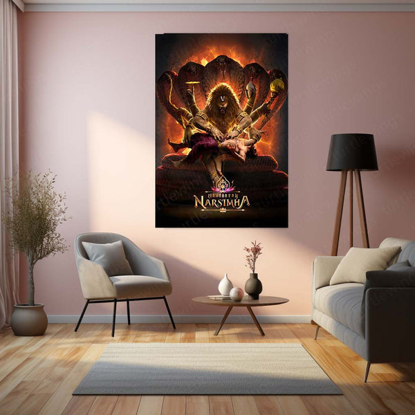 Lord Narasimha | Ugra Narasimha Metal Poster | Hindu Divine Wall Frame for Home 01