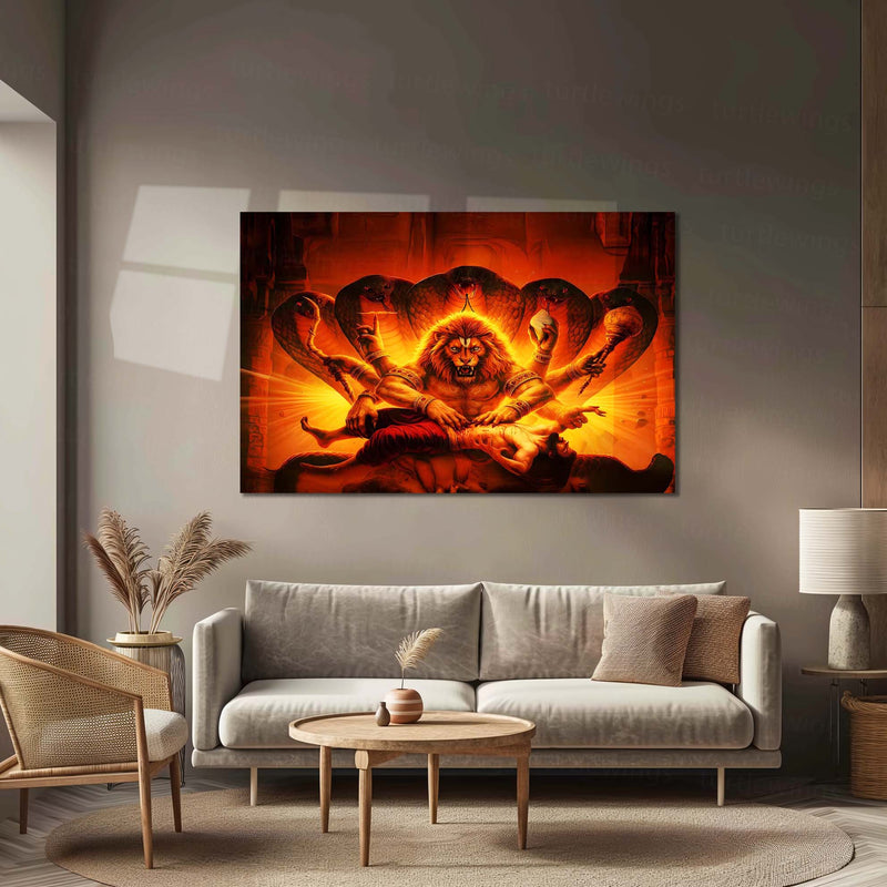 Lord Narasimha | Ugra Narasimha Metal Poster | Hindu Divine Wall Frame for Home 04
