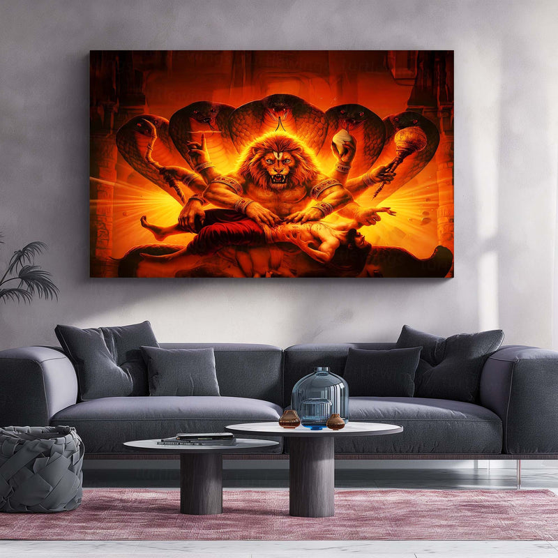Lord Narasimha | Ugra Narasimha Metal Poster | Hindu Divine Wall Frame for Home 04