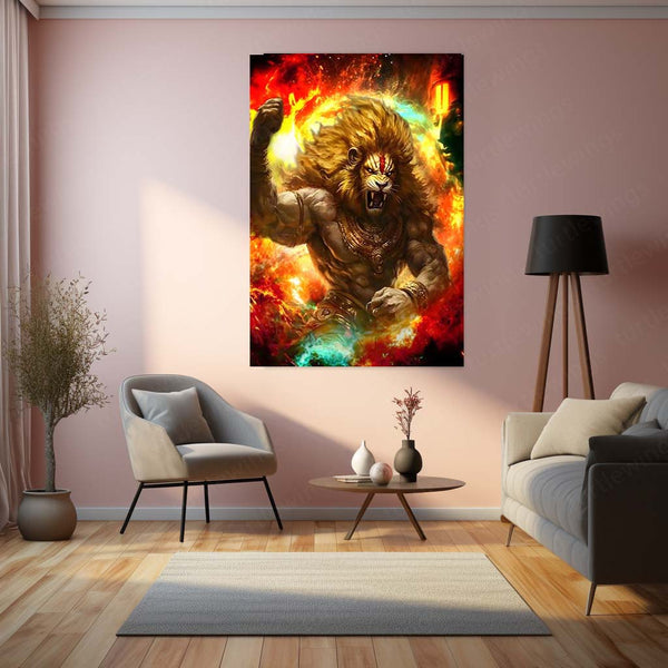 Lord Narasimha | Ugra Narasimha Metal Poster | Hindu Divine Wall Frame for Home 04