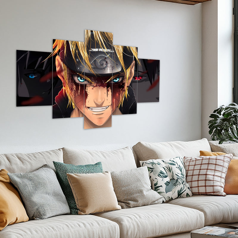 Naruto Metal Poster Set of 5 – Split Wall Art | Hokage Legacy Edition | Epic Anime Metal Frame Collection 01