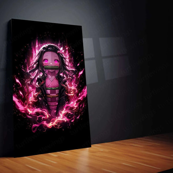 Nezuko Kamado Metal Poster – Demon Slayer’s Fiery Protector | Stunning Nezuko Anime Wall Art 3 - TURTLEWINGS 