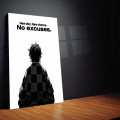Anime Metal Poster | Tanjiro – No Excuses Metal Poster Anime Motivation Wall Art | New Day Mindset Metal Frame