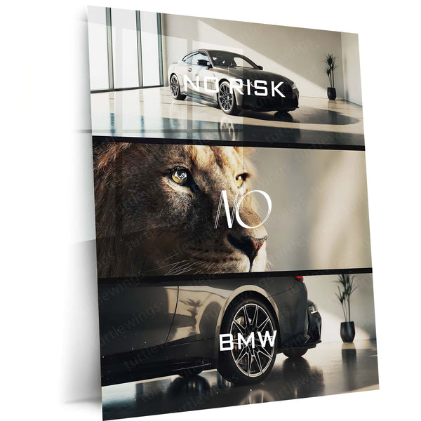 Quote Metal Poster | No Risk, No BMW Metal Frame Luxury Ambition Wall Art | Elite Hustle & High-Reward Mindset Quote Metal Poster