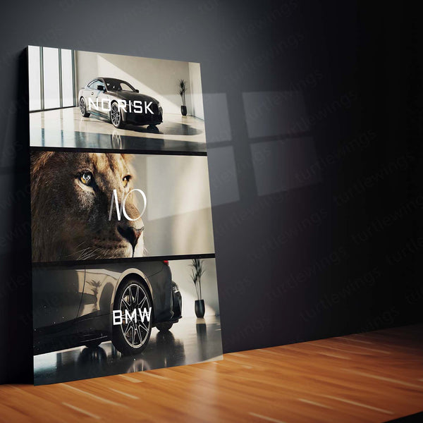 Quote Metal Poster | No Risk, No BMW Metal Frame Luxury Ambition Wall Art | Elite Hustle & High-Reward Mindset Quote Metal Poster