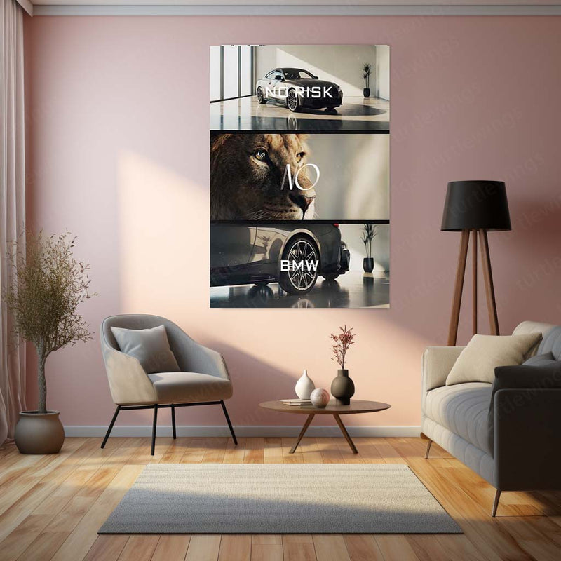 Quote Metal Poster | No Risk, No BMW Metal Frame Luxury Ambition Wall Art | Elite Hustle & High-Reward Mindset Quote Metal Poster
