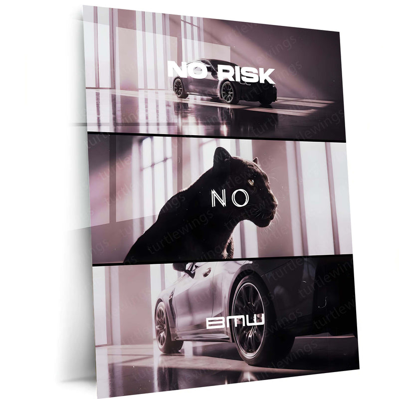 Quote Metal Poster | No Risk, No BMW Metal Frame Luxury Ambition Wall Art | Elite Hustle & High-Reward Mindset Quote Metal Poster 01