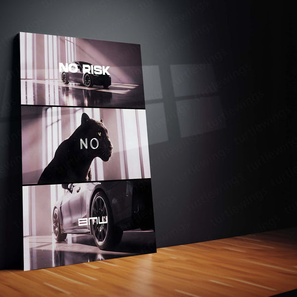 Quote Metal Poster | No Risk, No BMW Metal Frame Luxury Ambition Wall Art | Elite Hustle & High-Reward Mindset Quote Metal Poster 01