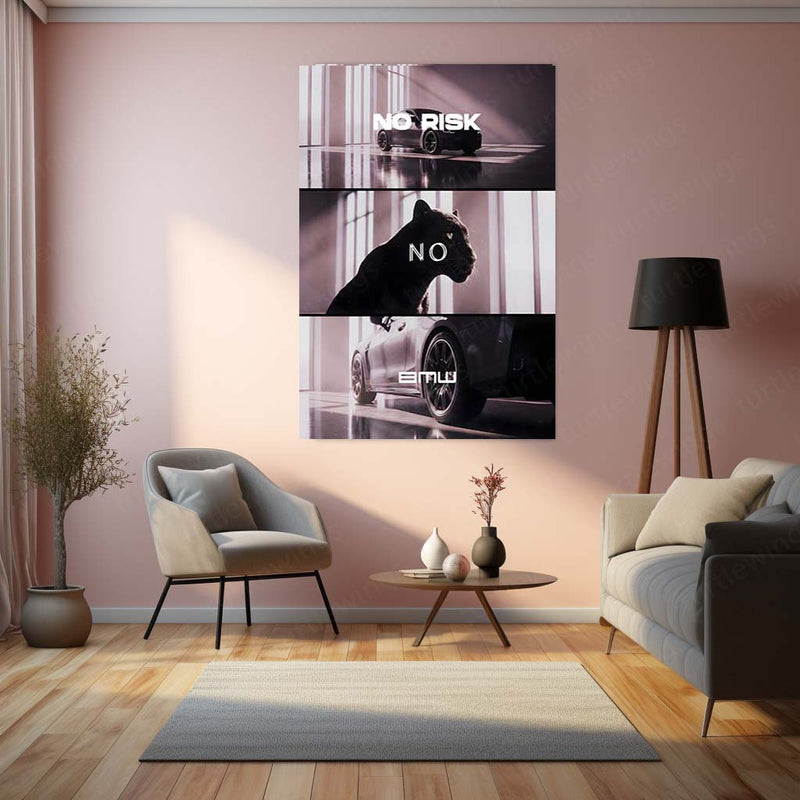 Quote Metal Poster | No Risk, No BMW Metal Frame Luxury Ambition Wall Art | Elite Hustle & High-Reward Mindset Quote Metal Poster 01