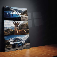 Quote Metal Poster | No Risk, No Corvette Metal Frame American Muscle Ambition Wall Art | Power, Freedom & High-Stakes Mindset Quote Metal Poster