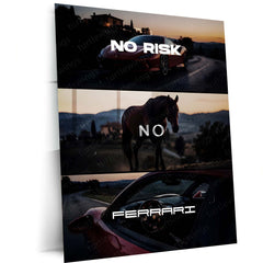 Quote Metal Poster | No Risk, No Ferrari Metal Frame Italian Performance Ambition Wall Art | Speed, Prestige & Elite Mindset Quote Metal Poster