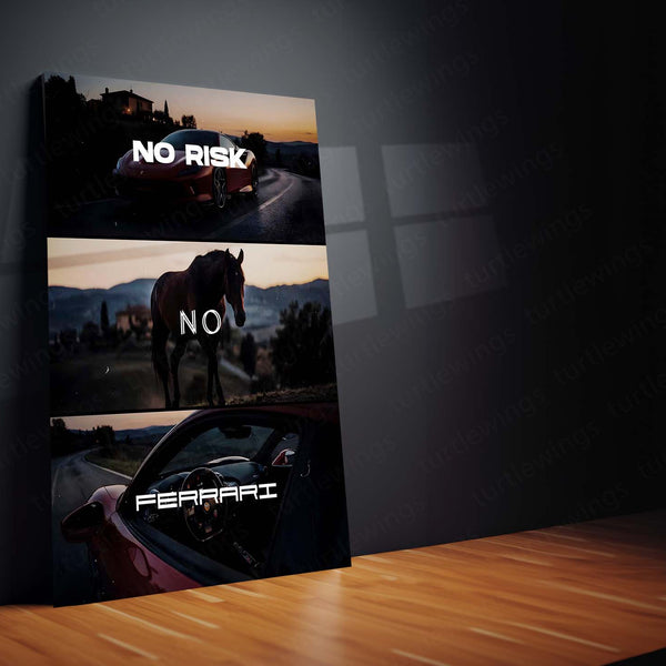 Quote Metal Poster | No Risk, No Ferrari Metal Frame Italian Performance Ambition Wall Art | Speed, Prestige & Elite Mindset Quote Metal Poster