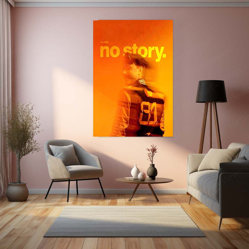 Quote Metal Poster | Oscar Piastri – No Risk, No Story Metal Frame Modern F1 Courage Wall Art | Fearless Decisions & Future Champion Mindset Quote Metal Poster