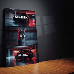 Quote Metal Poster | No Risk, No Audi Metal Frame Precision Performance & German Engineering Mindset Wall Art | Bold Decisions Luxury Car Quote Metal Poster