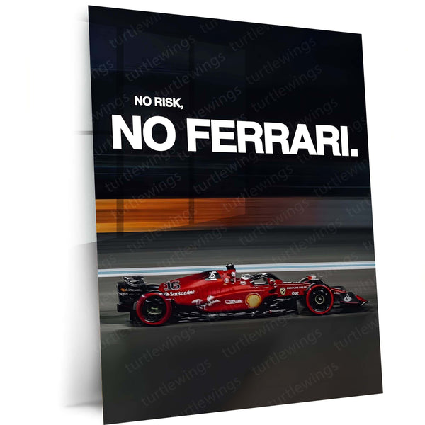 Quote Metal Poster | No Risk, No Ferrari Metal Frame Italian Performance Ambition Wall Art | Speed, Prestige & Elite Mindset Quote Metal Poster 01