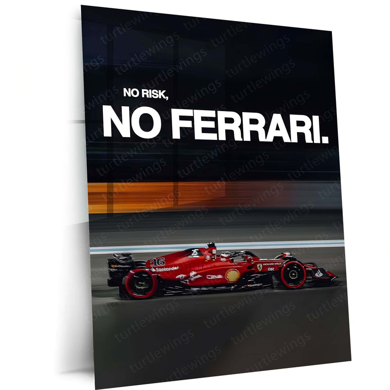 Quote Metal Poster | No Risk, No Ferrari Metal Frame Italian Performance Ambition Wall Art | Speed, Prestige & Elite Mindset Quote Metal Poster 01