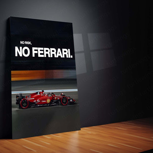 Quote Metal Poster | No Risk, No Ferrari Metal Frame Italian Performance Ambition Wall Art | Speed, Prestige & Elite Mindset Quote Metal Poster 01